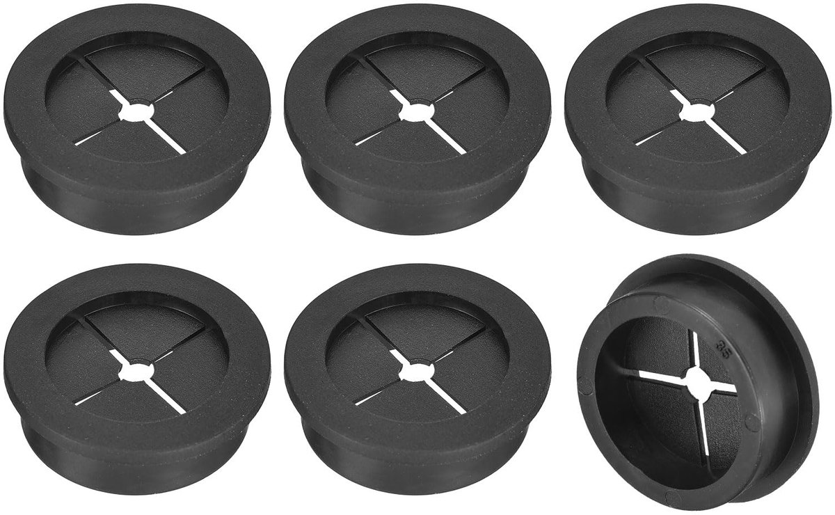 Kabeldoorvoer grommet, 1-3/8 inch (35 mm) bureaukabeldoorvoer, flexibel rubber, kabeldoorvoer, gatafdekking voor kabelorganisator, bureau, computer, zwart