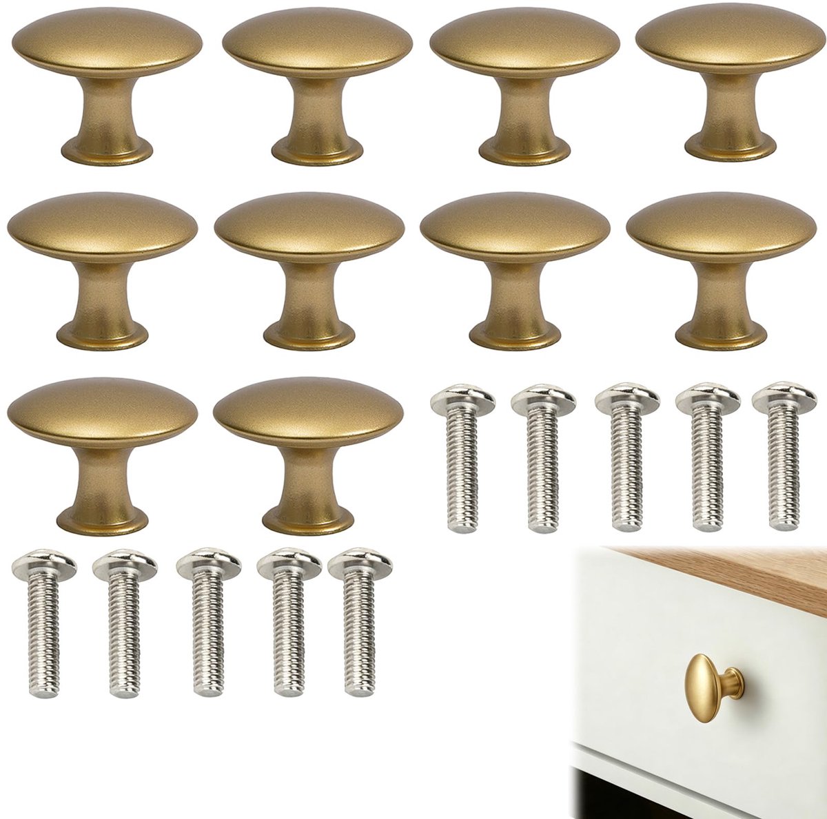 10 stuks kastdeurknoppen - vintage - antiek messing - 30 mm - rond - goud - voor laden en keukenkasten - met 10 schroeven