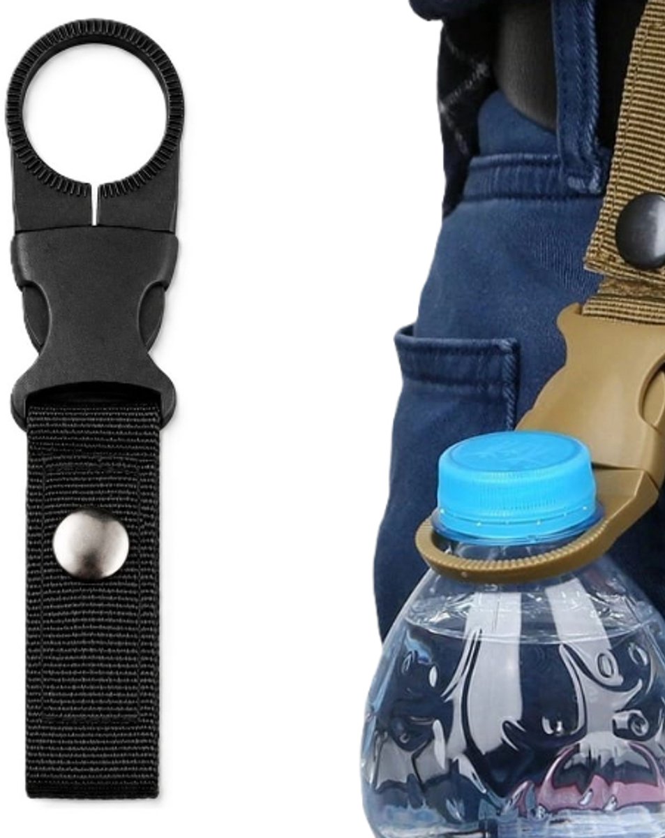 Waterfles Hanger - Flessen hanger - Drank Holster - Fleshouder Riem - Waterfles Houder - flessenhouder clip - Geschikt voor kamperen wandelen reizen vissen outdoor-activiteiten - Zwart - LOUZIR