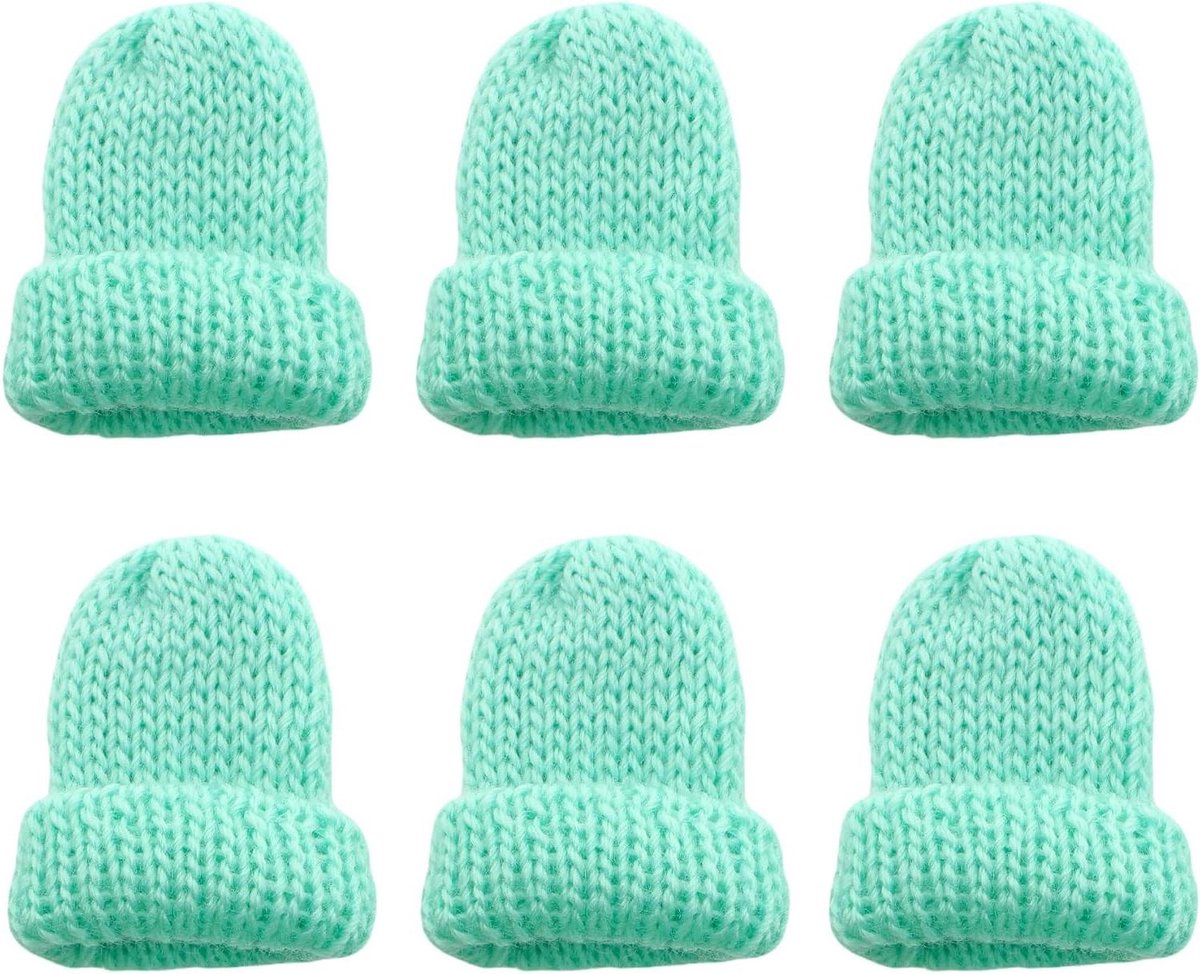Gebreide Eierwarmers - Mini Mutsjes - Ontbijt Decoratie - Dubbellaags Gebreid - Set van 6 - Mintgroen