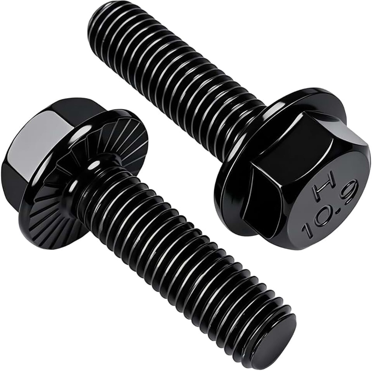10 stuks zeskantschroeven met flens, 10,9 zwart gelegeerde schroeven, zwarte afwerking, zeskantige flenskopschroeven M10 x 70
