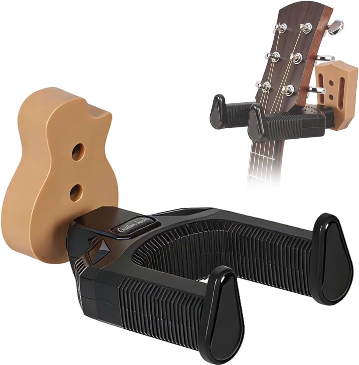 2 stuks gitaarwandhouder, U-vormige gitaarwandhouder met houten sokkel, gitaarhouder, haakstandaard, muur voor akoestieke, elektrische gitaar, banjo, bas