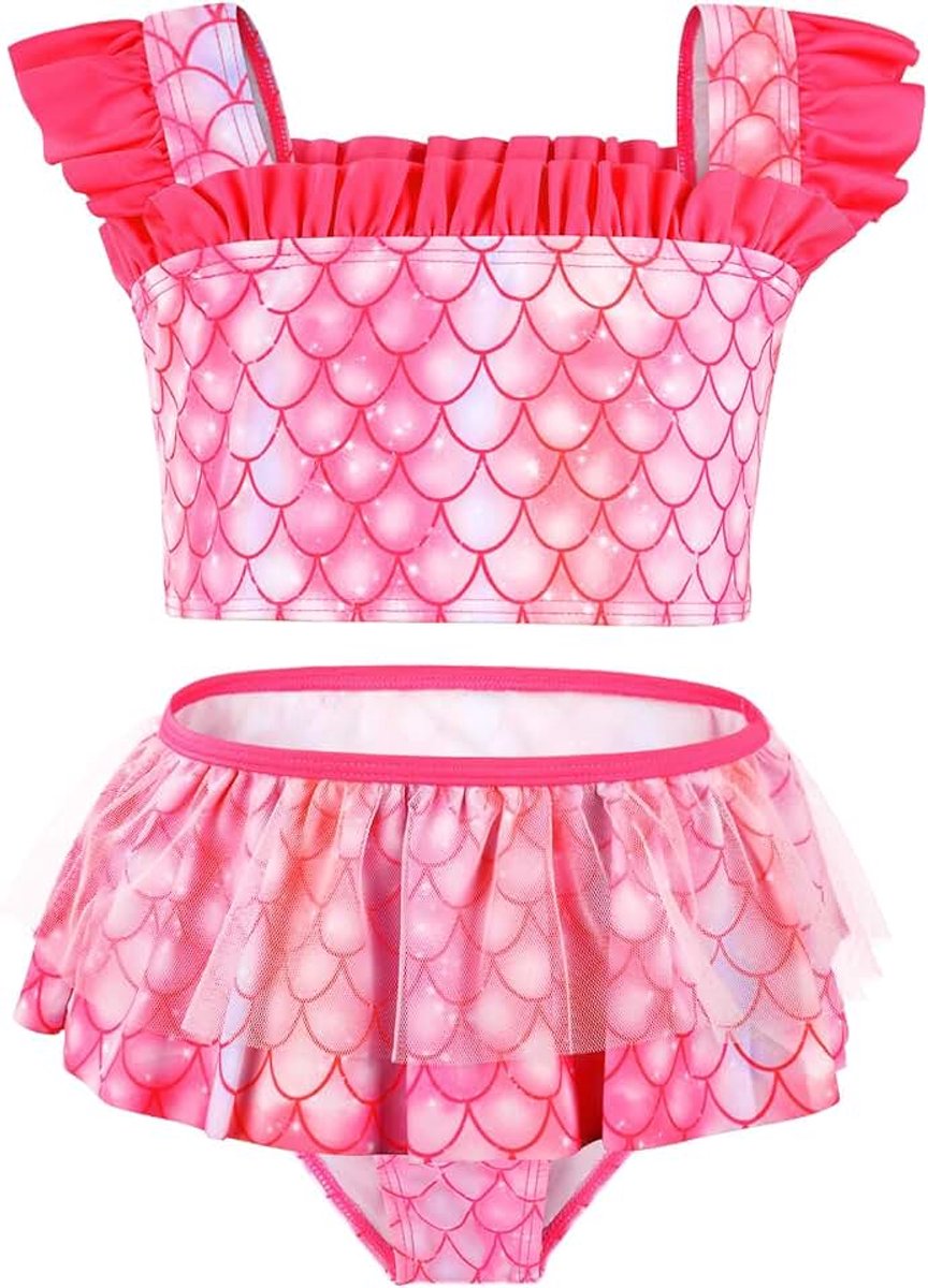 Meisjesbikiniset voor kinderen, ruches, bustier, bikinislip, zeemeermin, tweedelig badpak, sportbikini, bovendeel met hoge taille, bikinibroekje, zomer, badmode, strand, surf, zwembad, zwempak