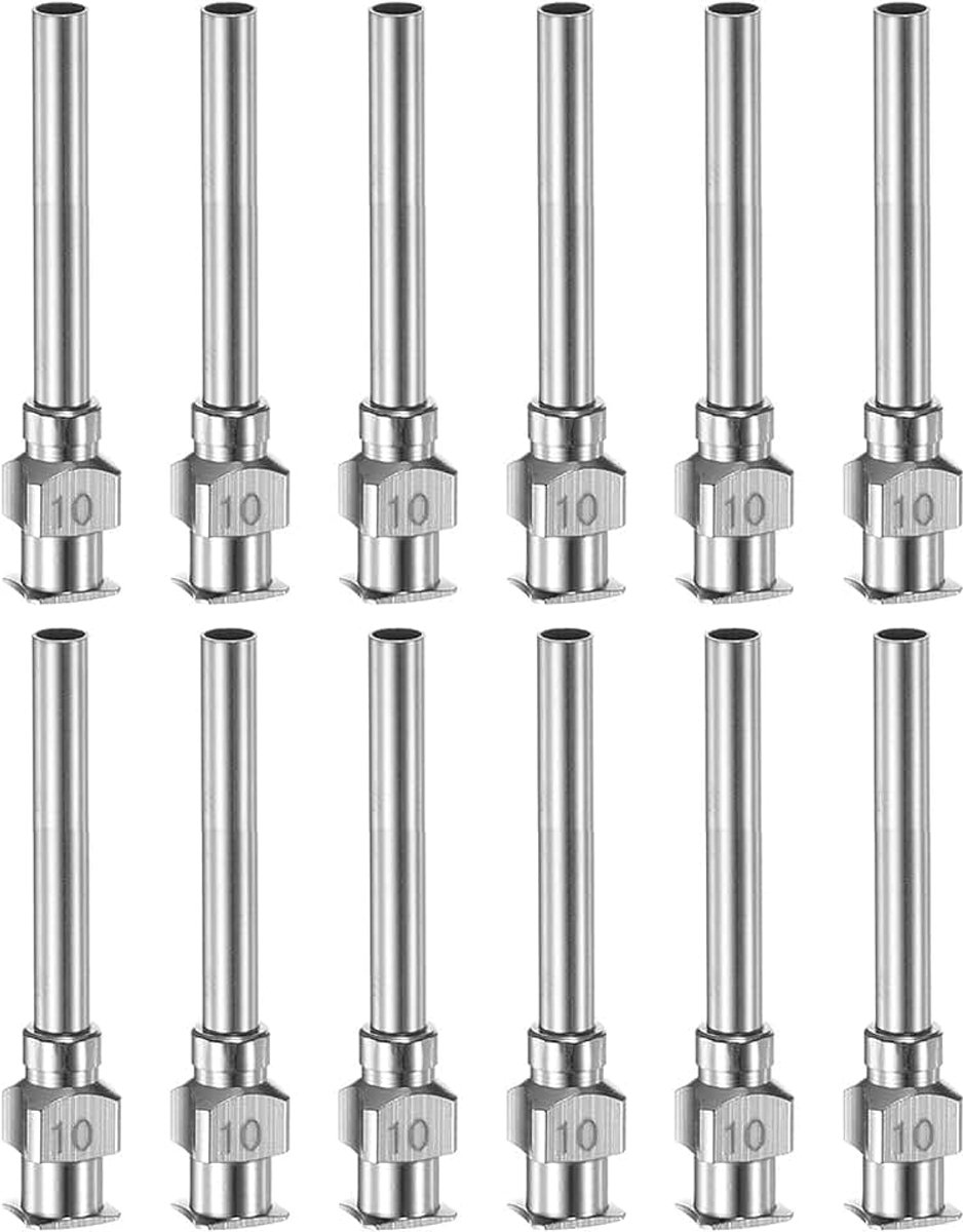 12 stuks 10 gauge roestvrijstalen doseernaalden, 2,5 cm metalen lijm naaldbuis met stompe punt en luer-lock voor dikke materialen, inkt, lijm, laboratoriumgebruik