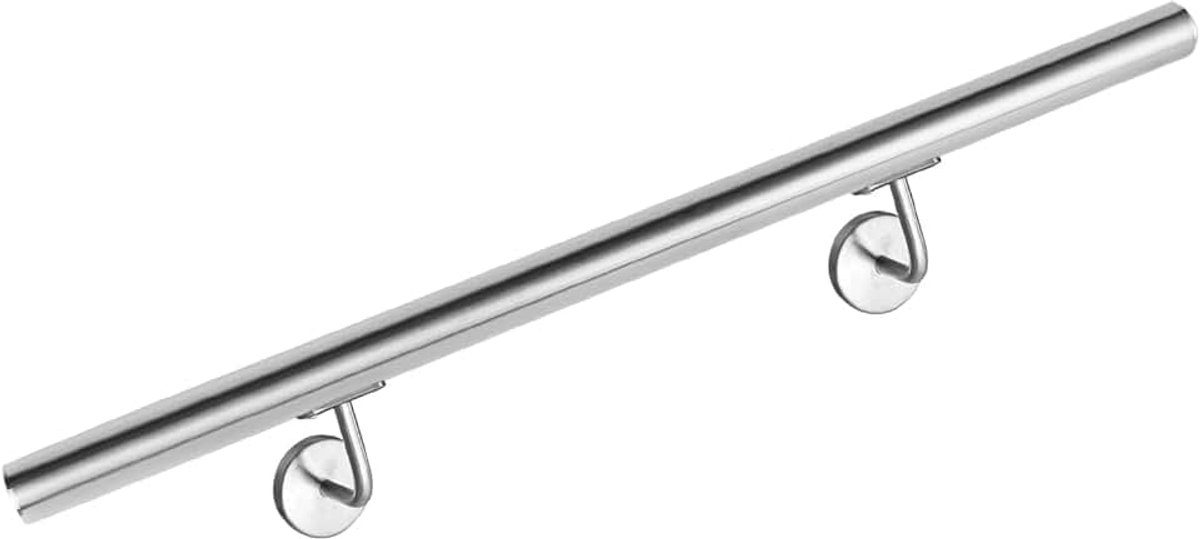 150 cm roestvrijstalen leuning, reling, trapleuning, wandleuning, roestvrij staal, entree voor trappen met wandhouder en eindkappen
