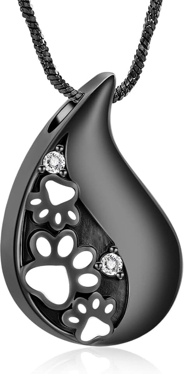 Print druppelvormige urn-halsketting voor as voor hond/kat, as, aandenken, hanger voor crematie, herdenkingssieraad voor vrouwen/mannen