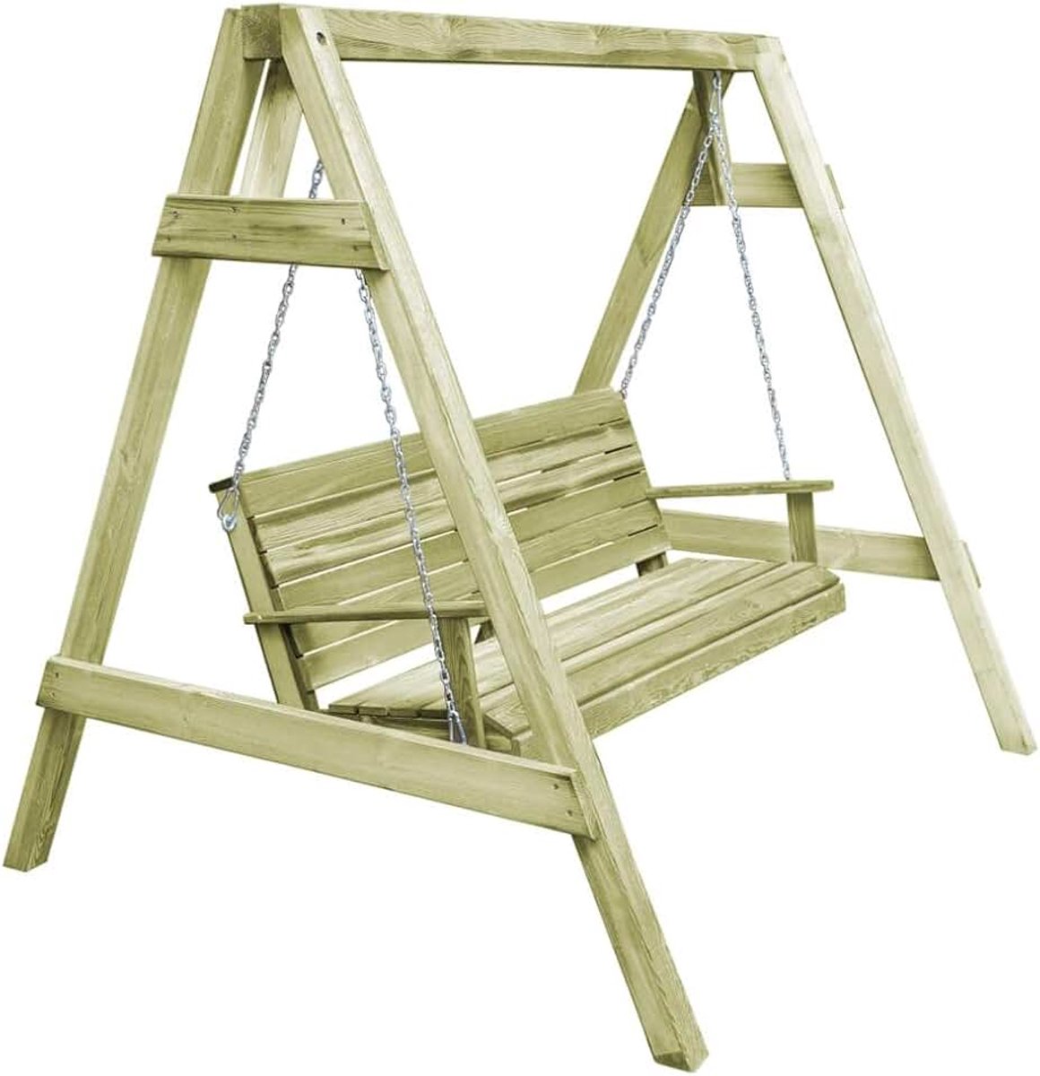 Schommel met Grenenhouten Frame, Ontspannende Stoel voor Buitenterras of Tuin, FSC-gecertificeerd, Duurzaam en Weerbestendig, Eenvoudige Montage, Natuurlijke Onvolkomenheden