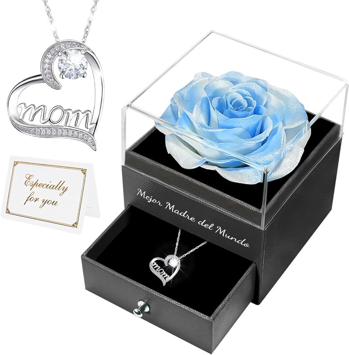 Mejor Madre del Mundo, eeuwige roos, handgemaakte eeuwige echte rozen met splitter halsketting, cadeau voor moeder, verjaardag, jubileum, cadeaus voor vrouwen, mama, oma