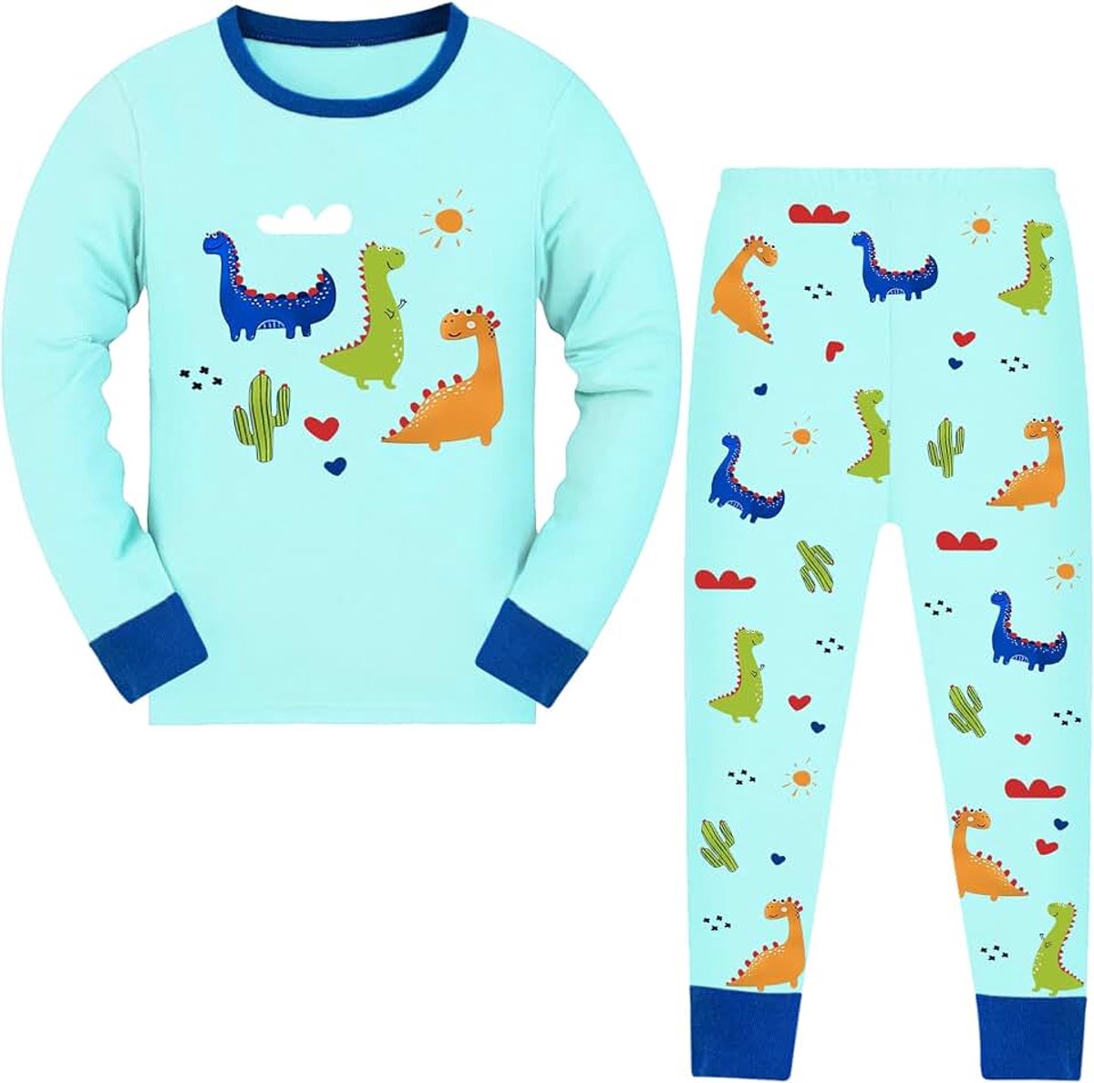Jongens pyjama met lange mouwen Kinder katoenen pyjamaset Comfortabel Dinosauruspatroon Zachte nachtkleding Tweedelige huiskleding Lente Herfst Winter 2-8 jaar, maat 92-128