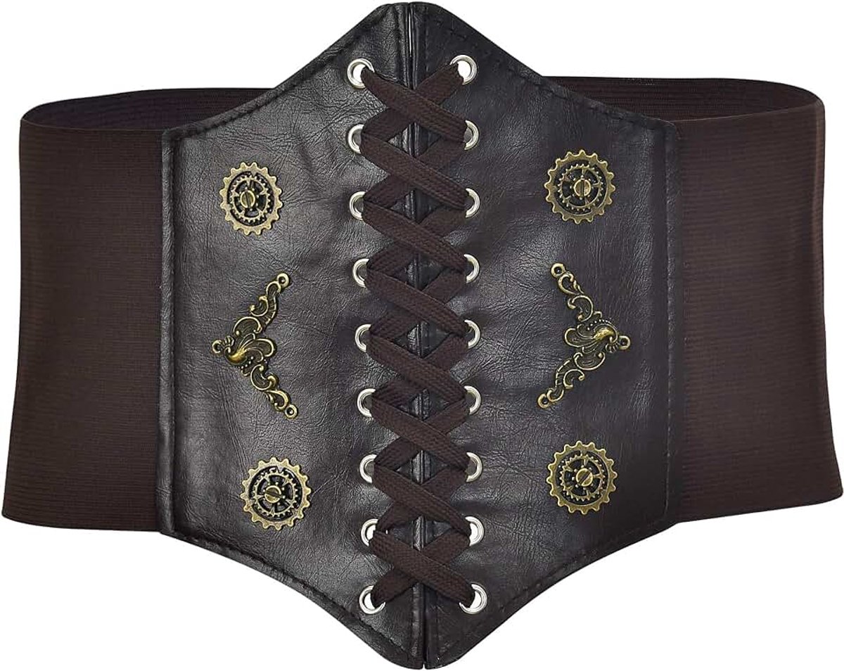 Dameskorset, waspie, elastische taille, kunstleer, riem