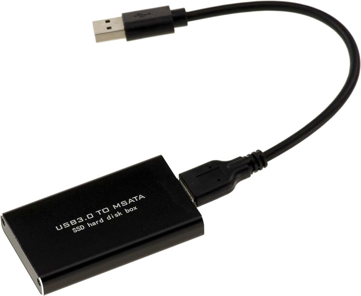 Zwarte aluminium mSATA naar USB3 behuizing met kabel voor 30mm of 50mm mSATA SSD's