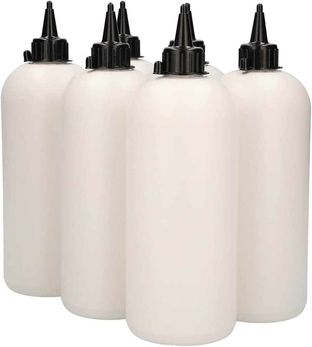 6 x Gerecyclede Plastic Fles 1000 ml Tuitdop Zwart - Rond- Gerecycled HDPE Kunststof - Onbreekbaar - ca. 70% minder Co2 uitstoot door gerecycled materiaal - 6 stuks