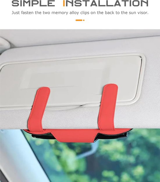 Zonnebrilclip Auto - Brilhouder Vizier - Veilig Rijden - Leer Afwerking - Universele Pasvorm - Rood — afbeelding 4