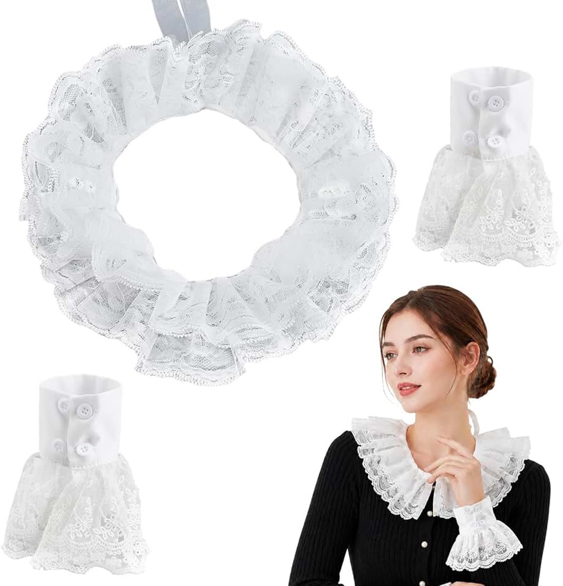 Vingerloze kanten kraag met ruches in vintage stijl met afneembare ruches kraag met Lolita mouwen Steampunk kostuumaccessoires