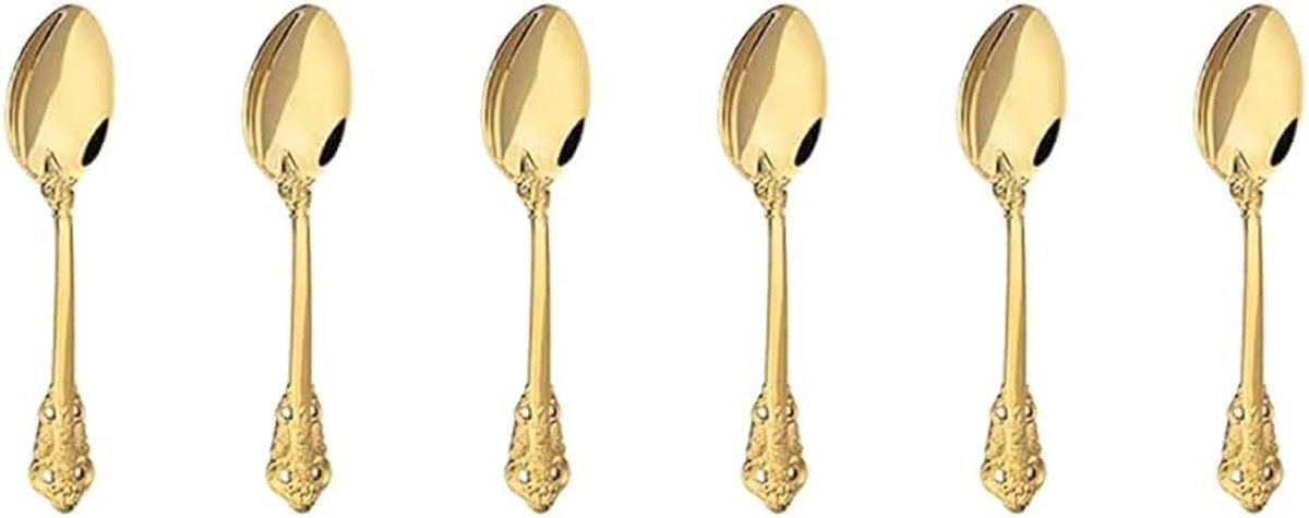 Bestekset barok, antieke look, van 18/10 roestvrij staal, spiegelgepolijst, ideaal voor thuis, keuken, restaurant, bruiloft, feesten, middagthee, koffielepel 6-delig, lengte 13,2 cm