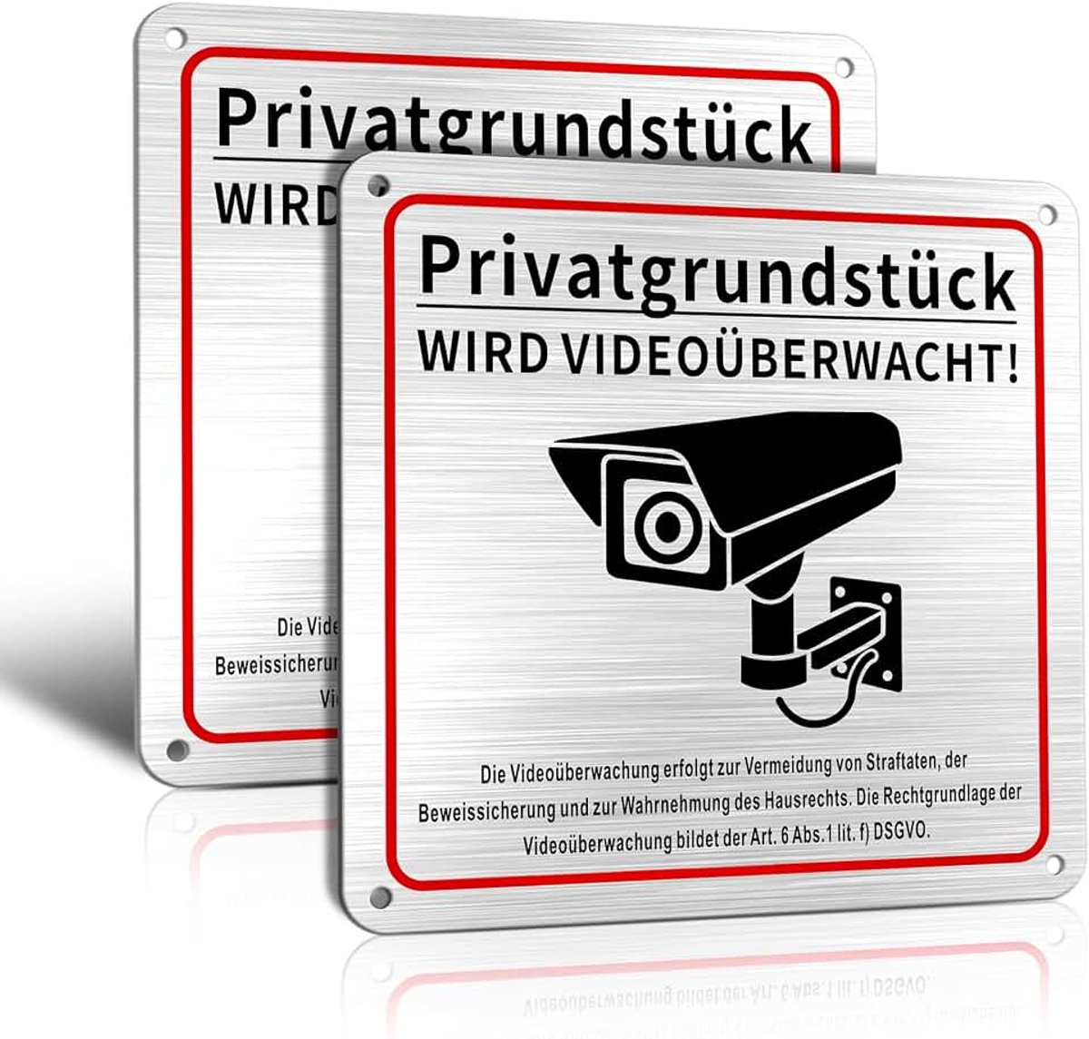 Shield videobewaking privéperceel, 15 x 15 cm borden videobewaking met DSGVO-aanwijzing, waarschuwingsborden met zelfklevende en 4 geboorde gaten (Pack van 2)