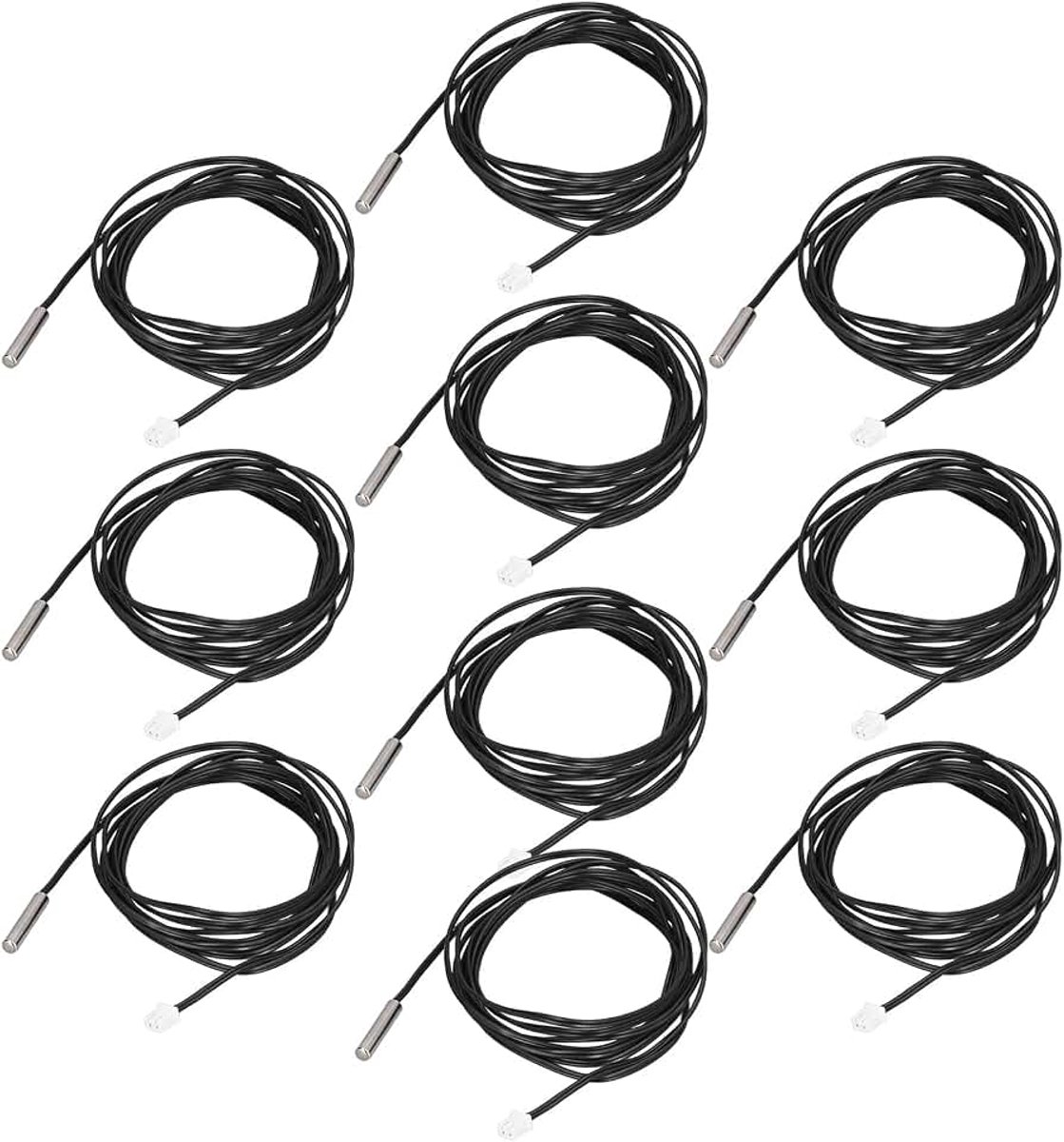 10 stuks Temperatuursensor 5K-100K ohm -25℃ tot 125℃ NTC Temperatuursensor Thermistor Sensor Cilindrische Aansluitkop, 2 meter kabellengte (5K B3470)