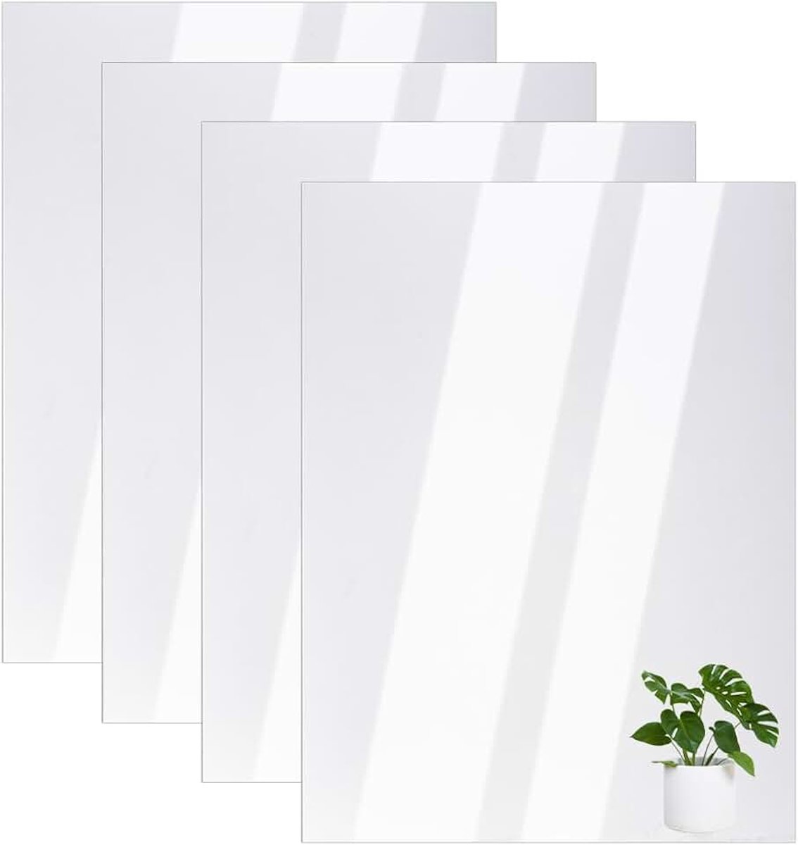 Nbeads 4 stuks 2-weg spiegelglas, 40 x 30 cm, rechthoekige acrylspiegelplaten, spiegel voor magische projecten, wanddecoratie