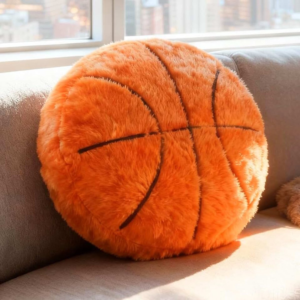 Plüsch Basketball, 35 * 35 cm zacht pluizig basketbal zitkussen, basketbal decoratief zitkussen, basketbal cadeaus voor jongens, creatief verjaardagscadeau voor basketbal liefhebbers