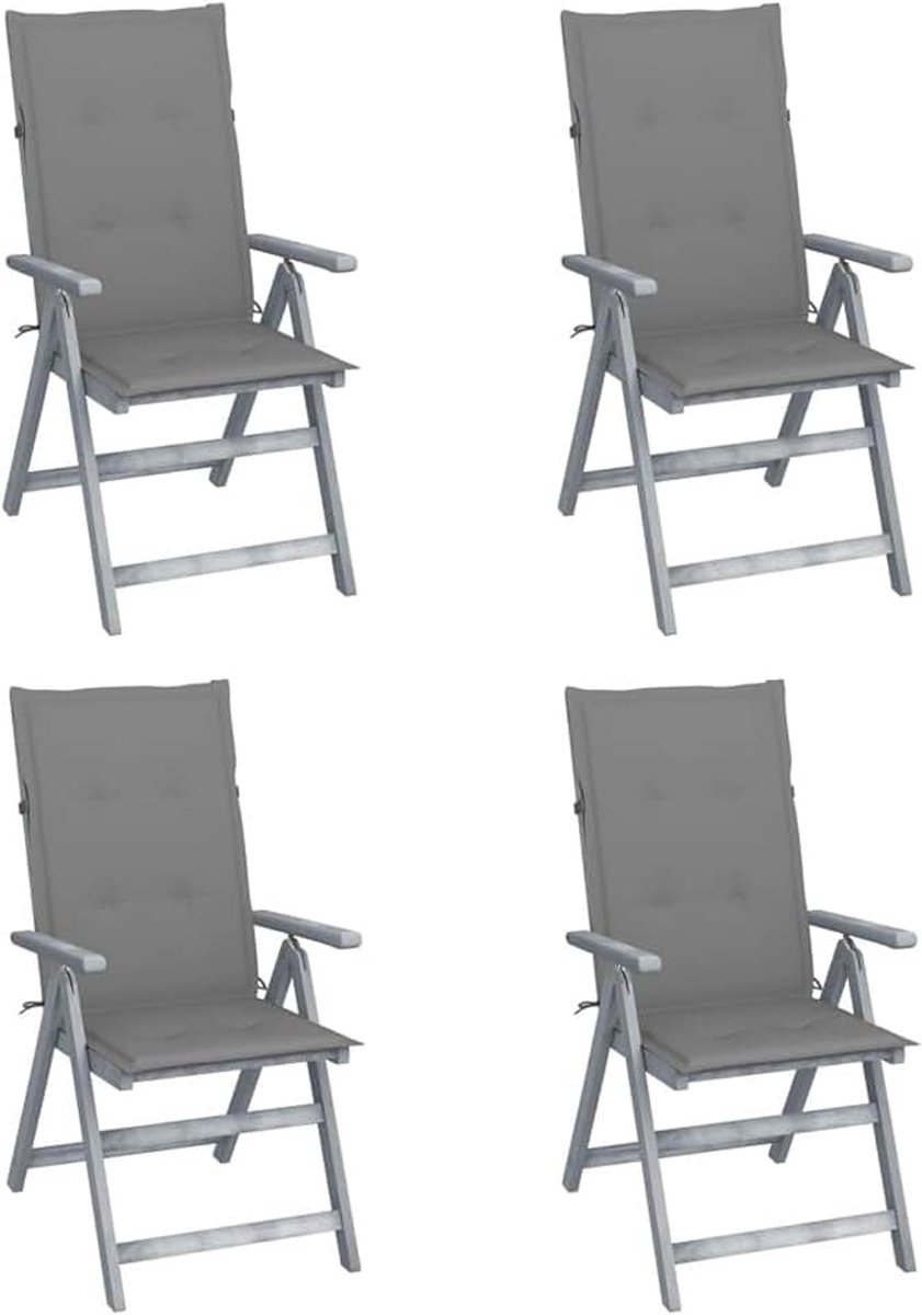 Tuinstoelen, kantelbaar, 4 stuks, kantelbaar, voor de tuin, terras, hoge rugleuning, 5 standen, massief hout, acacia, kussen