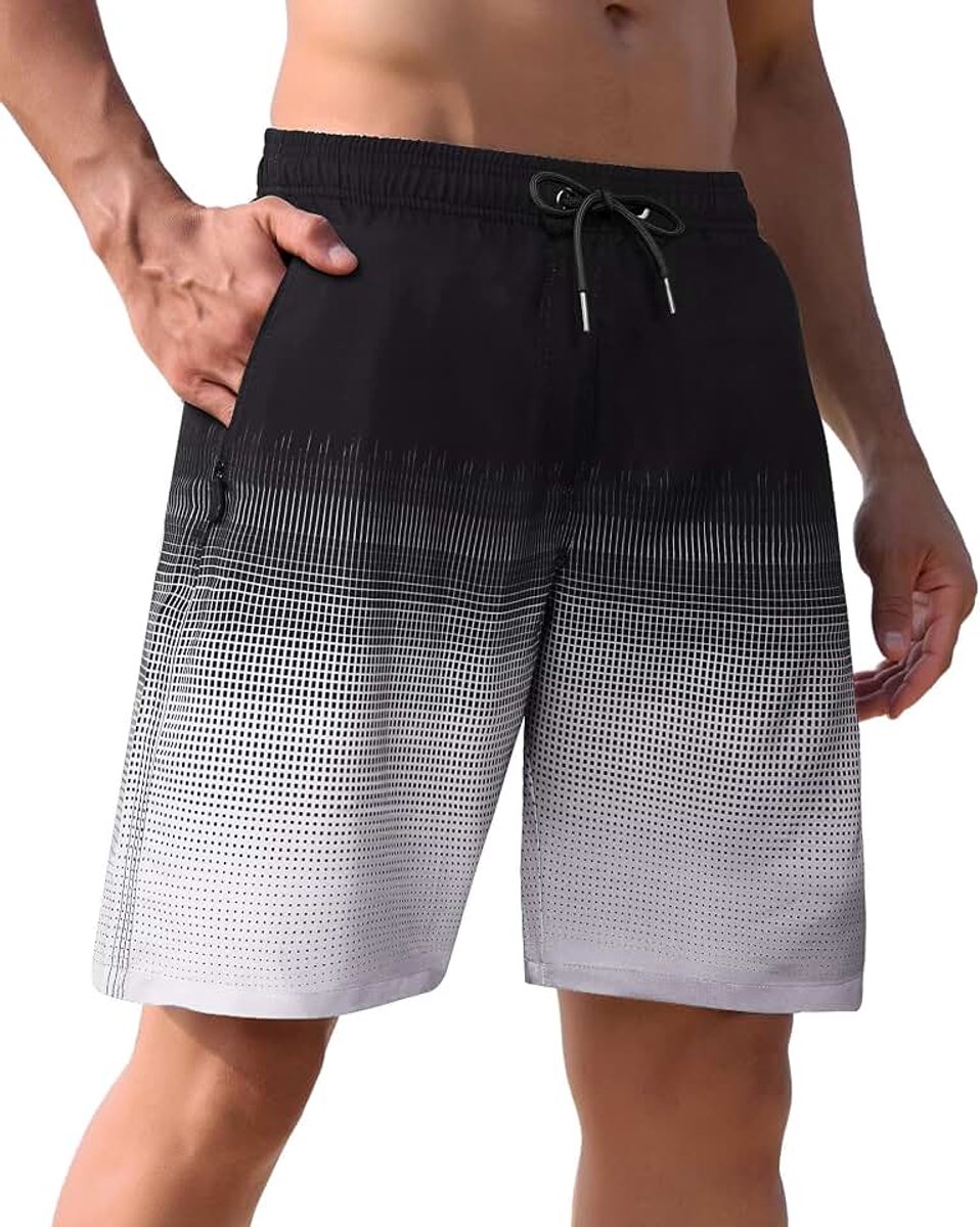 Lange zwembroek voor heren, met mesh-voering, sneldrogend, boardshorts met zakken met ritssluiting, sportshorts