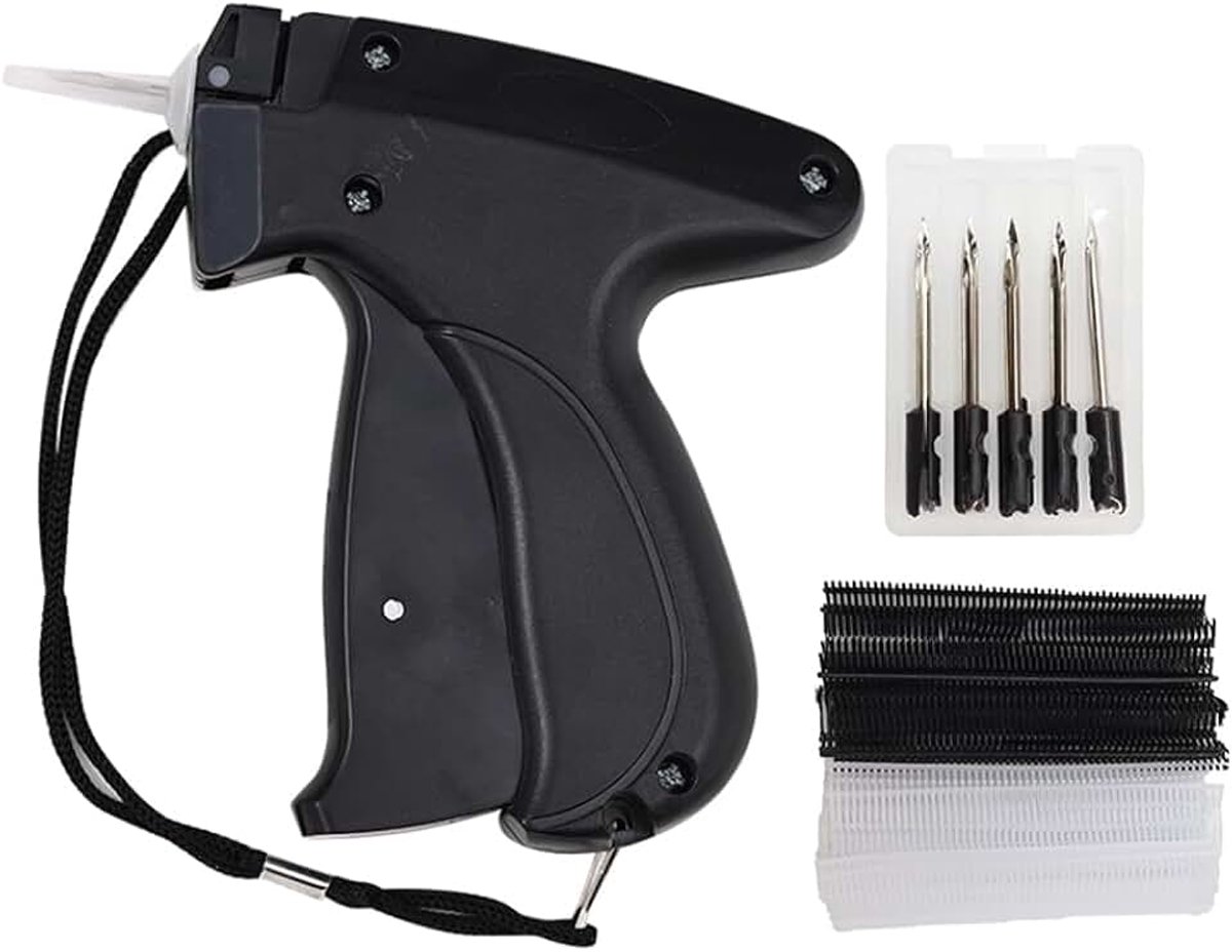Etiketteerpistool met 6 naalden + 1000 draden per schep snelle bevestiging voor kleding naampistool voor kleding etiketteerpistool voor kleding (zwart)