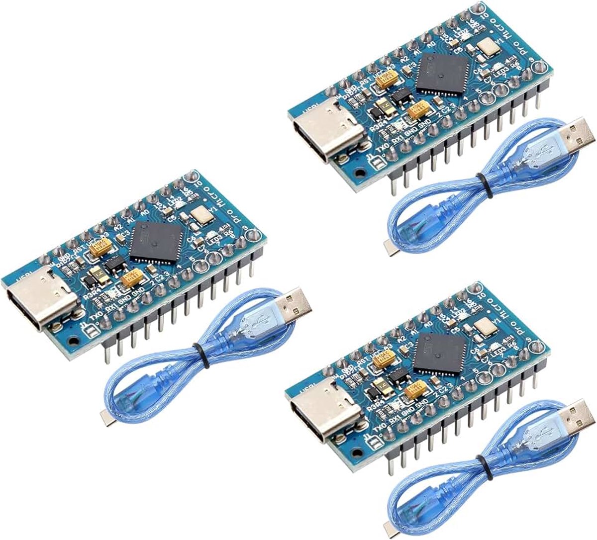 Binghe met 32u4 chipmodule, 3 stuks Binghe met kabel, mini 5V/16 MHz, ontwikkelingsboard, zelf-USB-updater, type C-interface, gesoldeerde versie, compatibel met Arduino