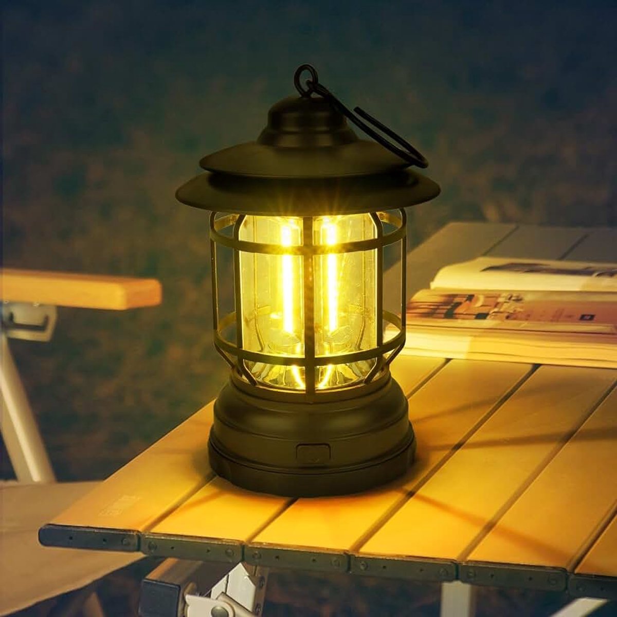 Campinglantaarn, retro led-campingverlichting met roterende dimmers, hangende COB-helderheid tentlamp voor kamperen, werkt op batterijen voor wandelen, vissen, stroomuitval (batterijen niet
