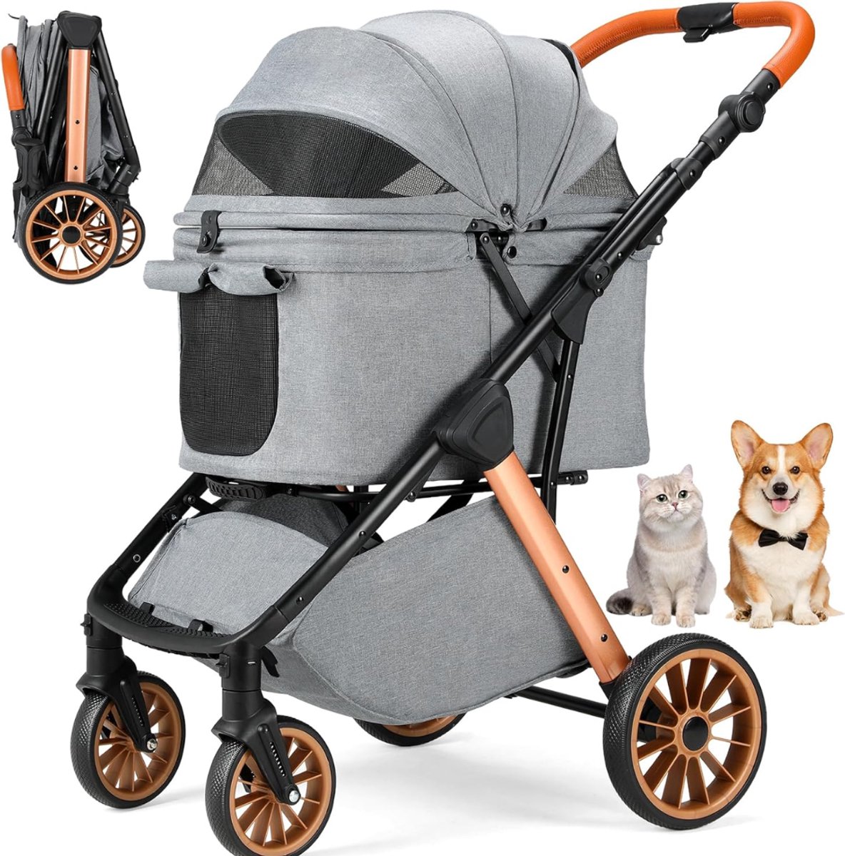 LNMsolutions® Hondenbuggy - Hondenkar - Hondenwagen - Grijs - 86cm x 61cm x 102cm