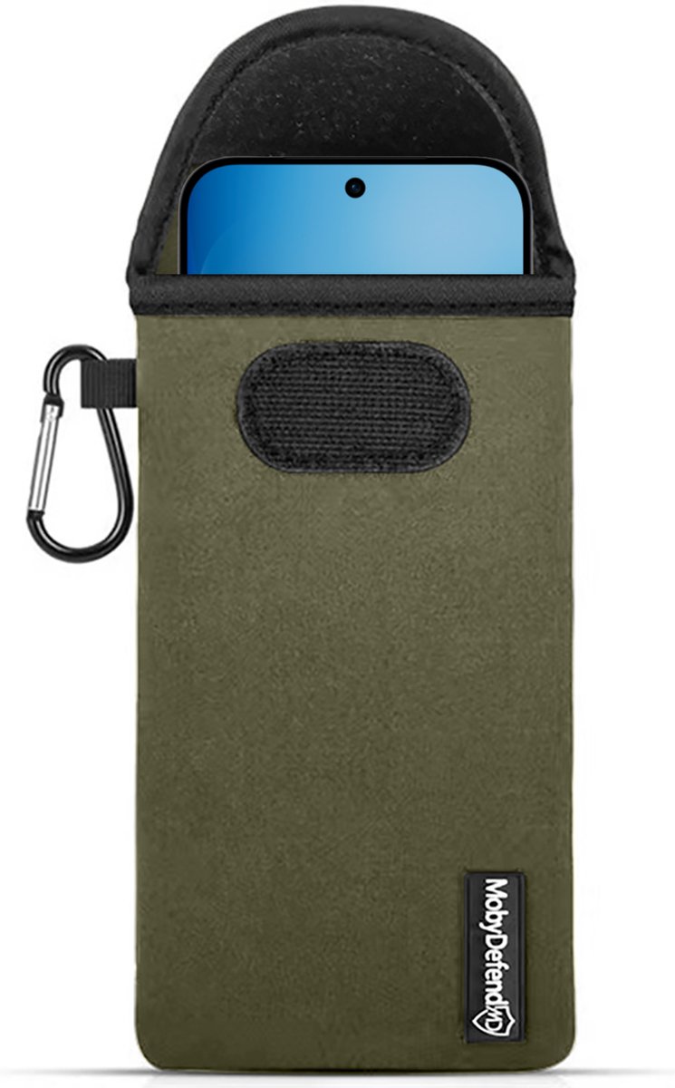 MobyDefend Hoesje - Geschikt voor Oppo Reno16 F/FS - Neopreen Pouch Met Karabijnhaak - Insteek - Riemlus - Groen