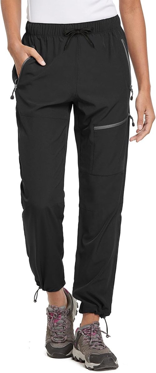 Dames outdoorbroek wandelbroek waterdicht sneldrogend lichte trekkingbroek Capri UV-bescherming UPF 50 functionele broek met ritszak grijs XS