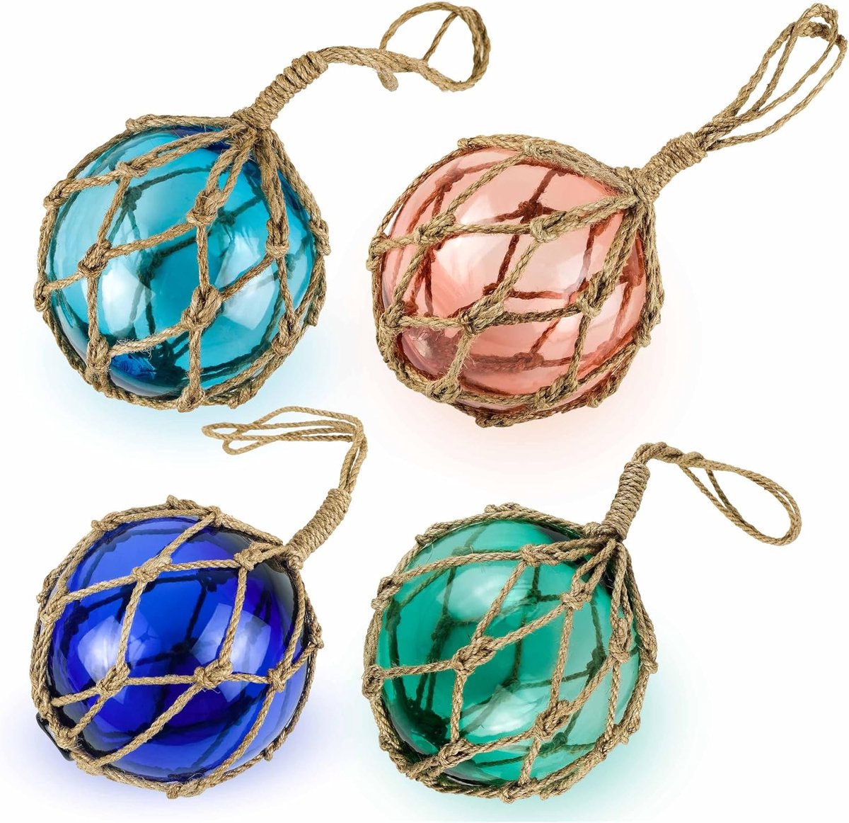 Kleurrijke glazen ballen (12,7 cm) set van 4 maritieme kust strand feestelijke decoratie sieraden