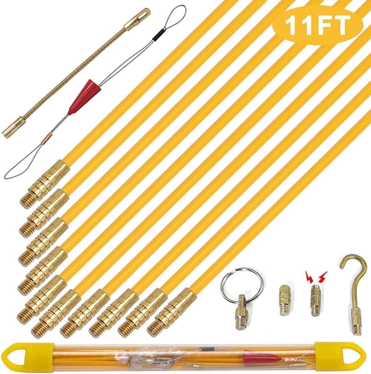 10 STKS Kabel Staven Elektrische Staven met Haak en Gat Kit Glasvezel Elektrisch Aansluitbare Vis Tape Pull Kit -Draad Diameter 4mm Lengte 330mm