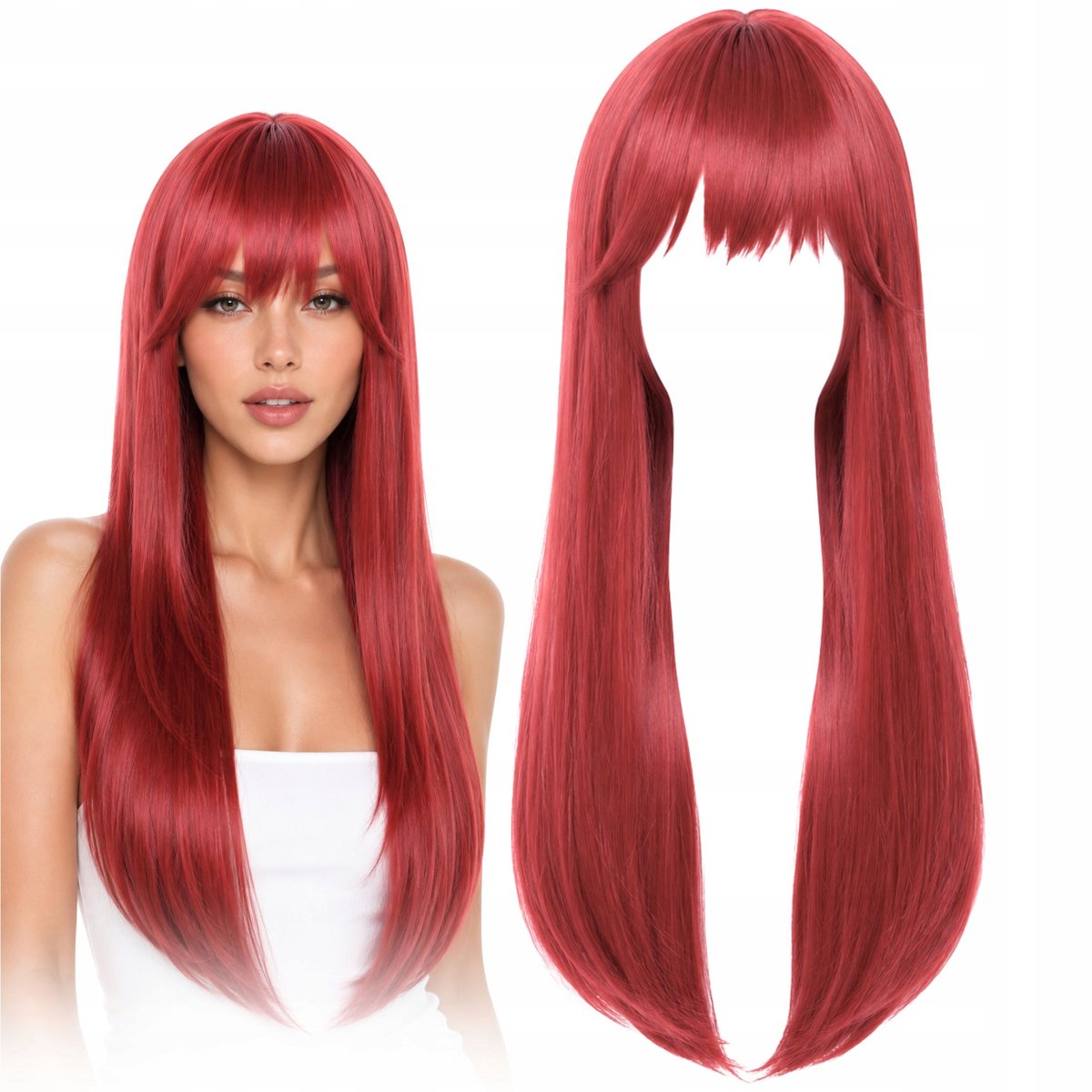 Damespruik Lang Roze Haar Synthetisch voor Festivals en Cosplay