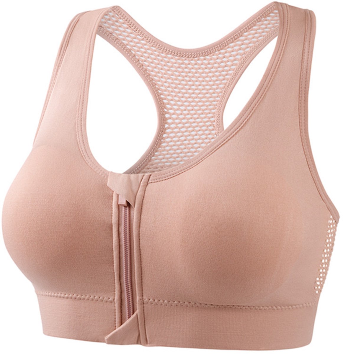 1 Stuks Sportbeha met voorsluiting - Sport BH Dames met Ritssluiting aan de Voorzijde - Sport BH met Rits - High Impact Sportbeha met Rits - Fitness BH - Beha zonder beugel - Push-up & Ademend - Ondergoed dames - Bra - Rood, XL