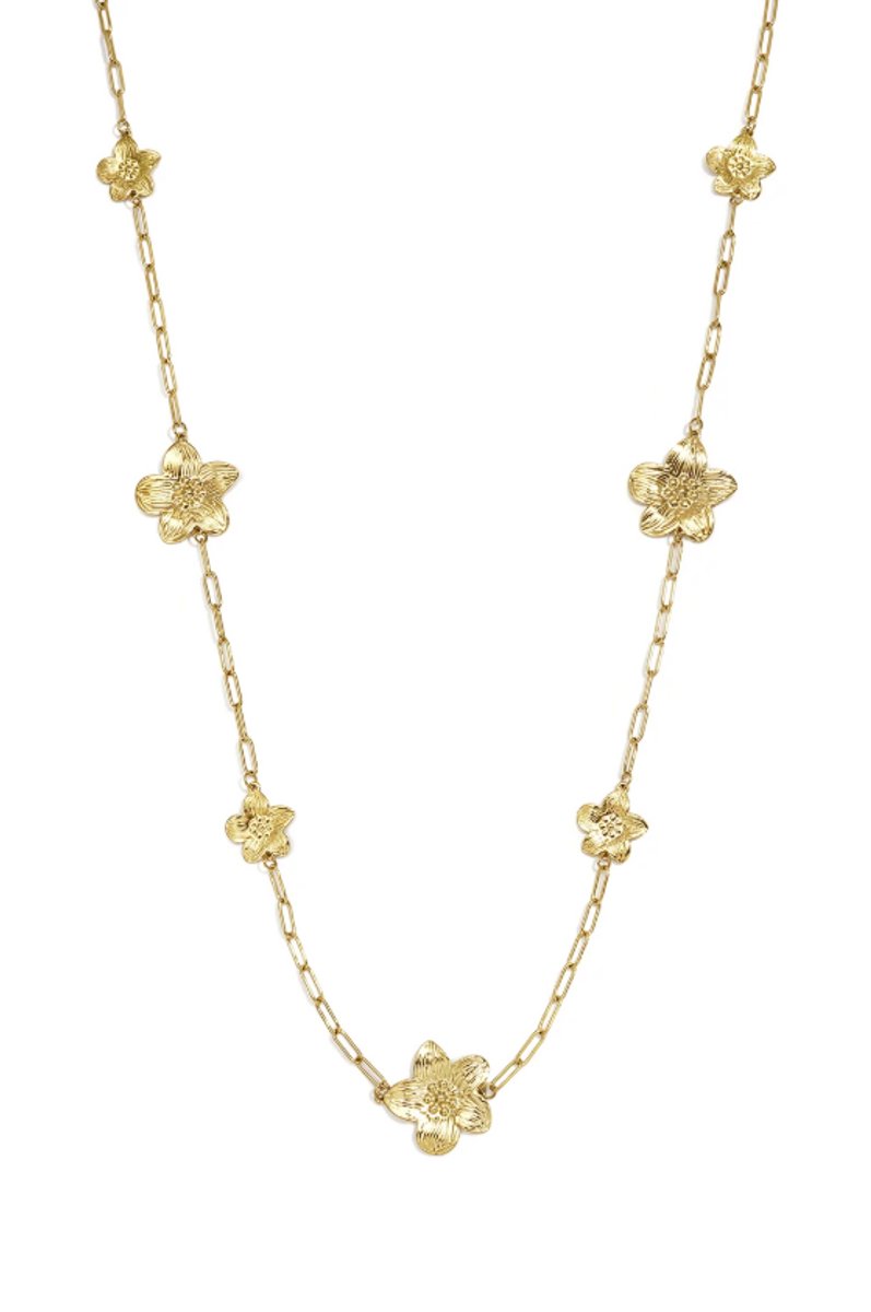 Botanische Schakelketting met Subtiel Bloemmotief – RVS - Goud