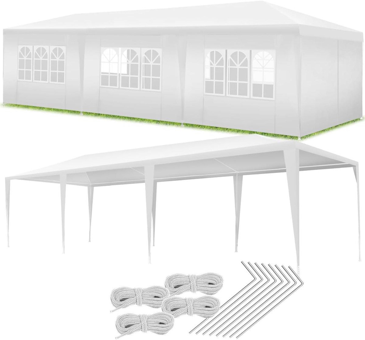 Partytent Paviljoen - Feesttent Overkapping - Buitenfeesten Organiseren - Met Ramen - 9x3 m - Wit