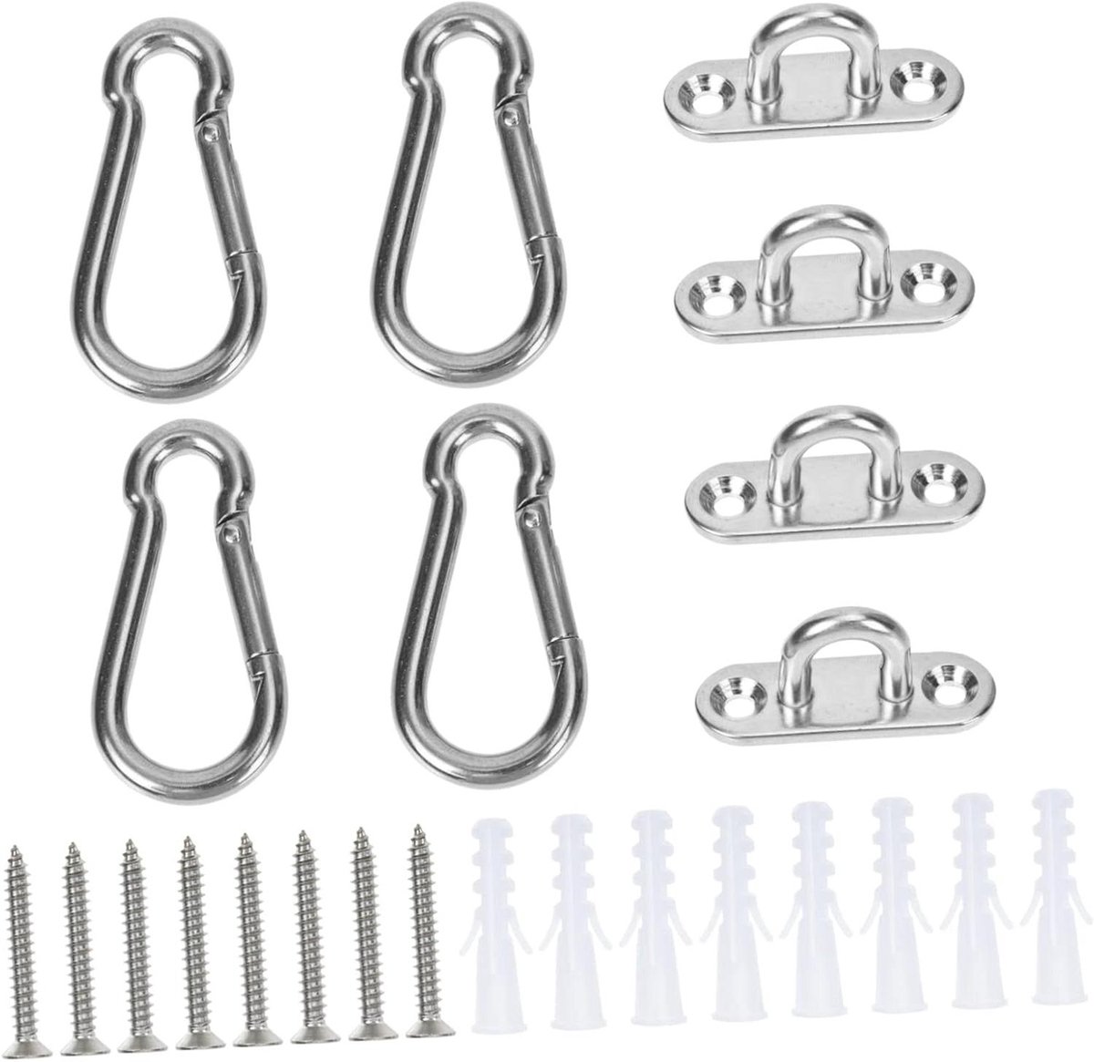 Hangmat Bevestigingsset - Ophanghaken Set - Buiten Ophangen - Roestvrij Staal - 4.5 cm - Zilver