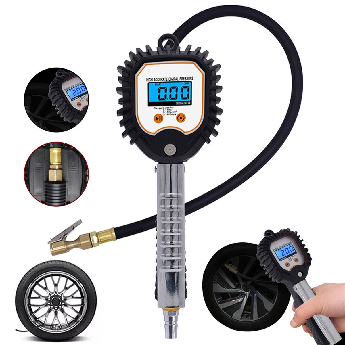 Digitale bandenspanningsmeter - Digitale autobandenspanningsmeter - Luchtdrukmeter, bandenpomp, drukmeter