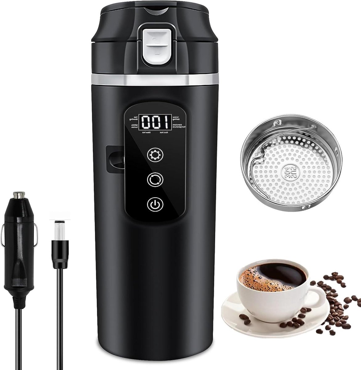 Elektrische Waterkoker - Reis Waterkoker - Onderweg Drinken - Temperatuurregeling - 500 ml - Zwart