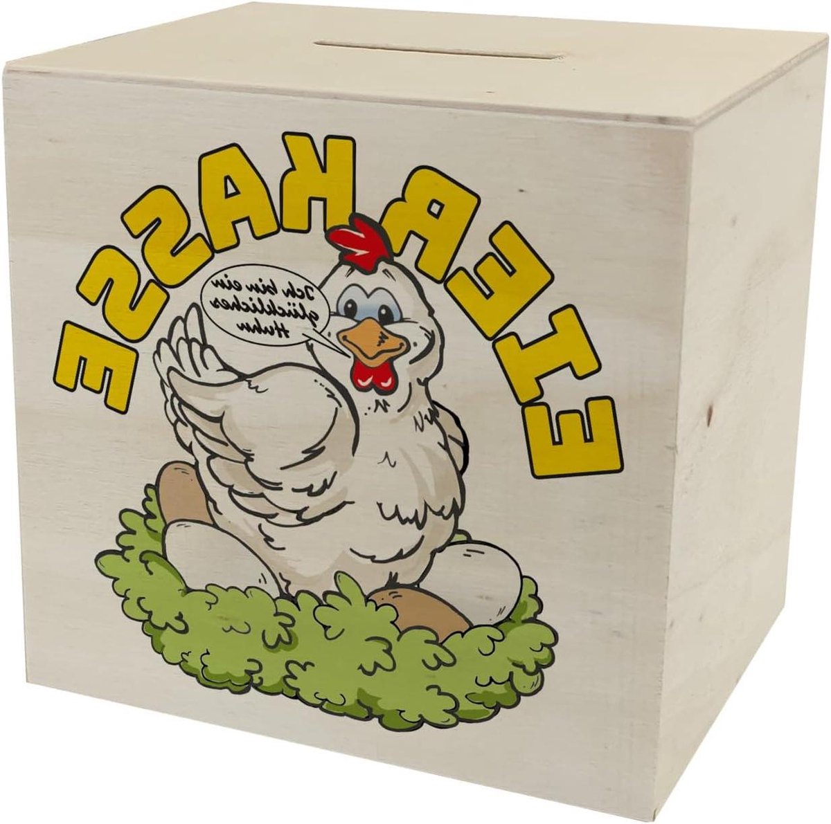 Eierkassa spaarpot - Houten spaarpot - Geld sparen - Grappige kip design - 98 cm hoog - Multicolor
