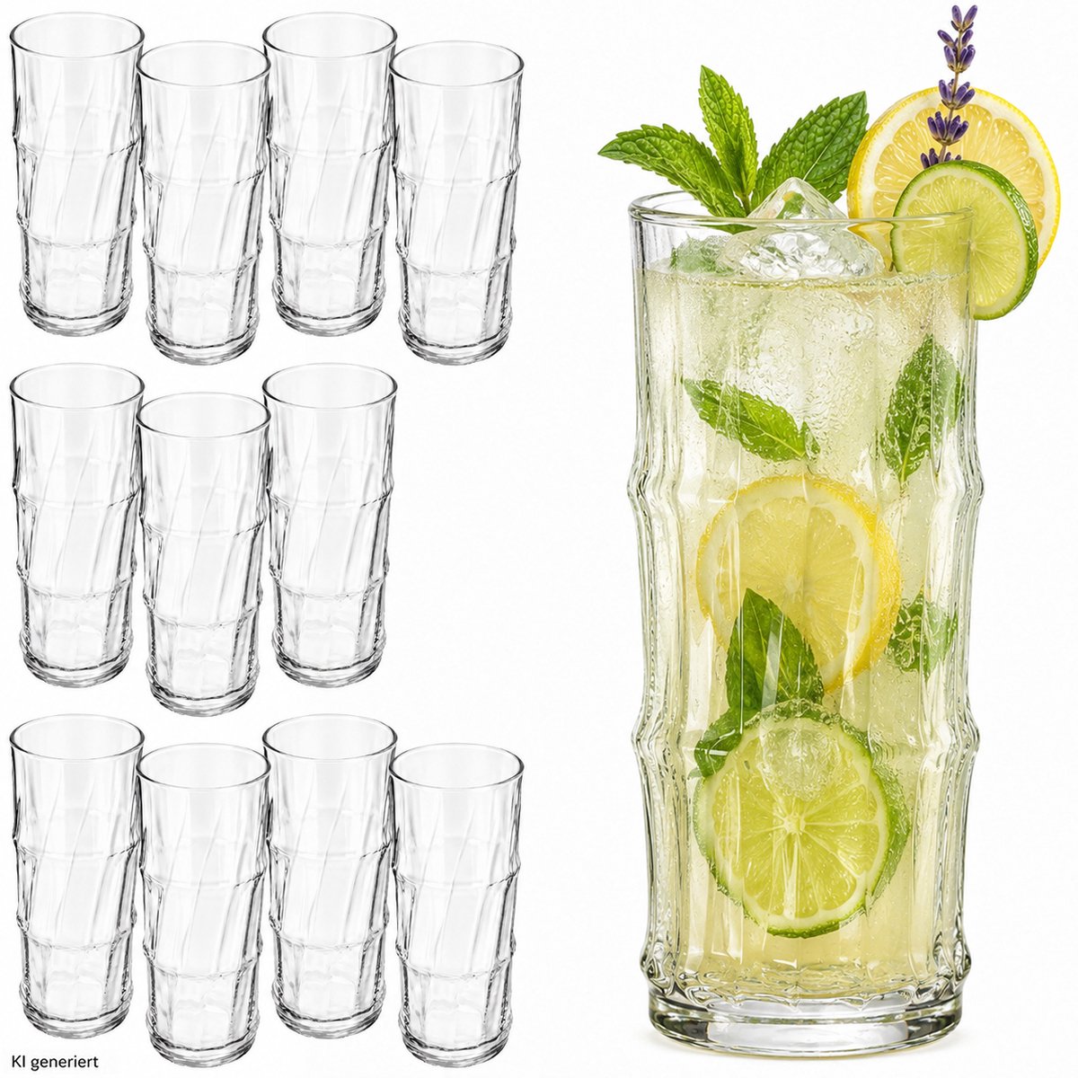 12-delige set BAMBOO longdrinkglazen 475ml met bamboe-look – 1003068