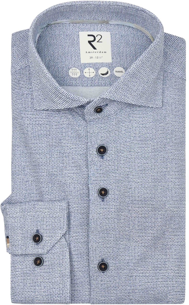 R2 Overhemd Knitted Sorona Blauw - Maat 46 - Heren - Overhemden Formeel