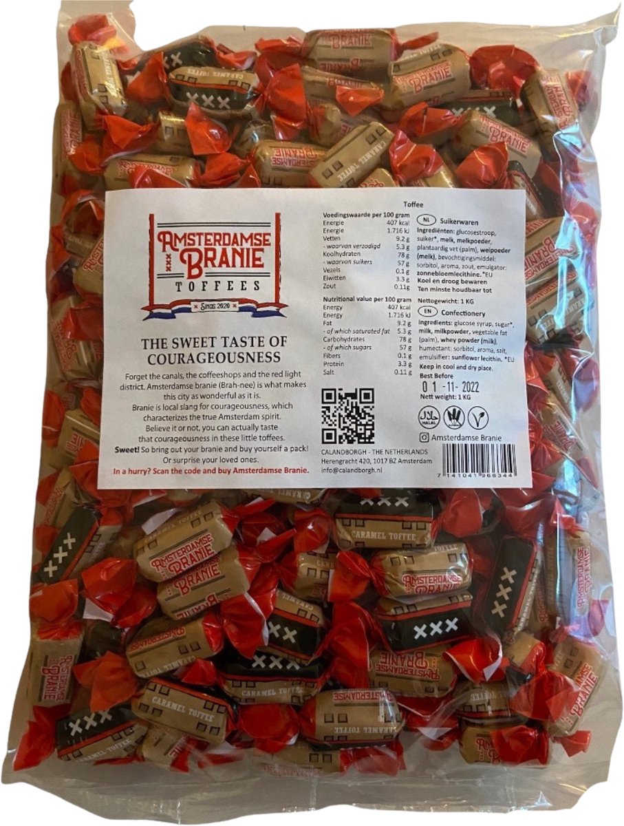 Amsterdamse Branie toffees - 8x grootverpakking 1kg - 8kg totaal