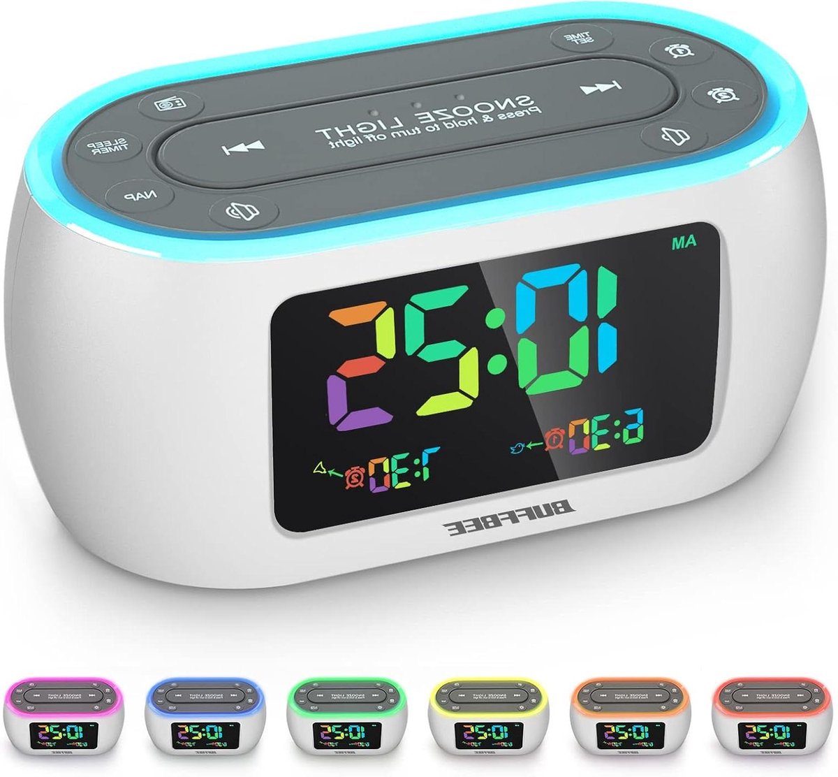 Digitale Wekker - Radio Wekker - Wakker Worden - 7 Kleuren Nachtlampje - 12 x 6 cm - Zwart
