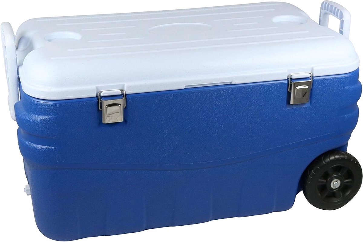 Koelbox - Isolatiebox - Buitenactiviteiten - 35 uur koel - 150 liter - Blauw Wit