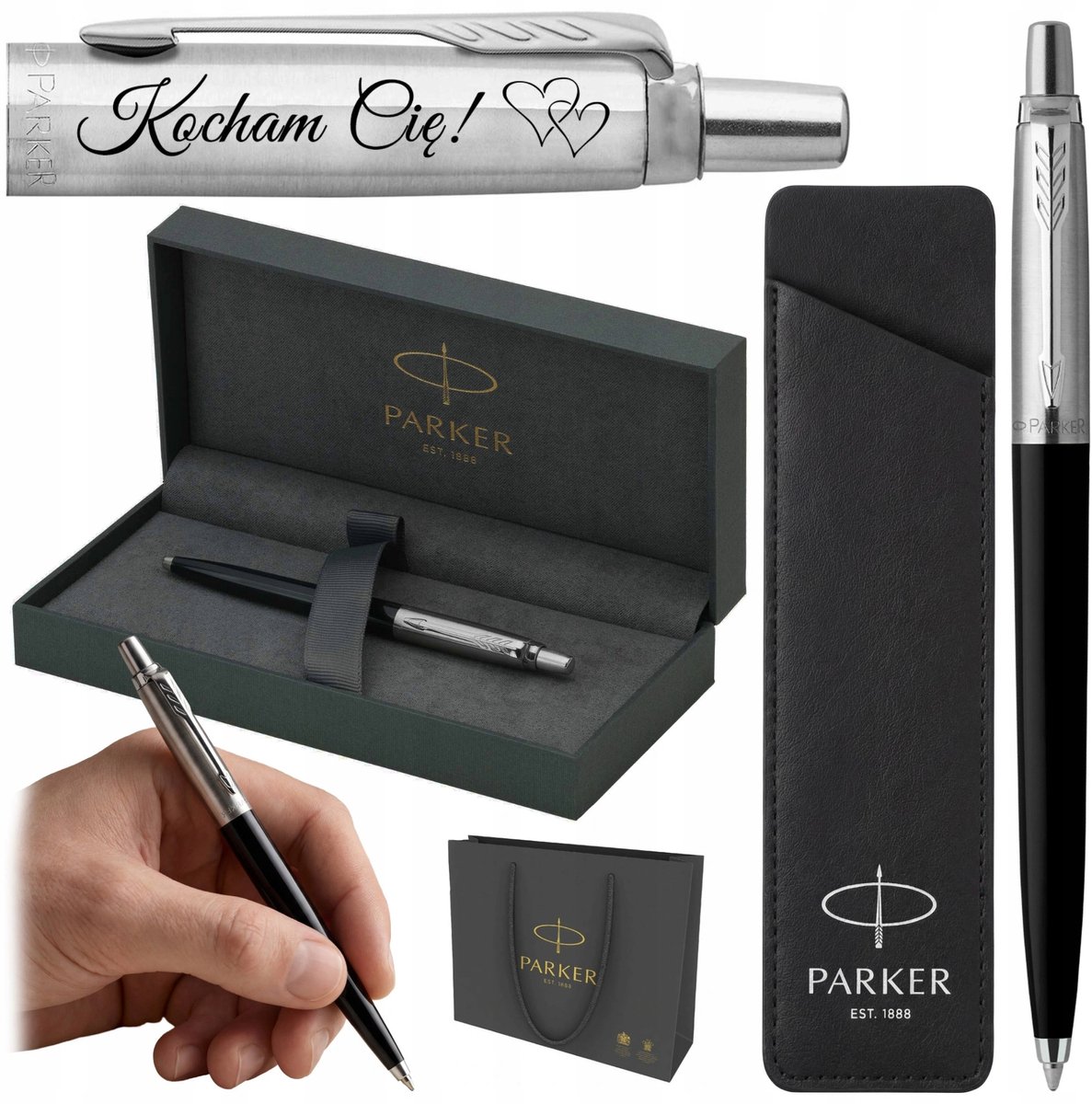 Parker Jotter Pen Zwart met gravure en leeretui - perfect cadeau