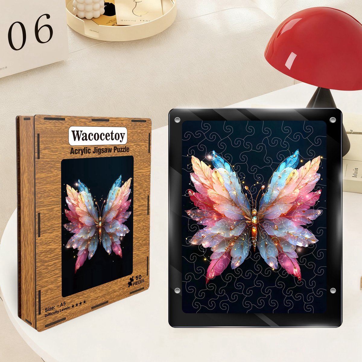 Casalora Puzzel Volwassenen Acryl Puzzel Vlinder – Decoratieve 3D Puzzel met Transparant Effect – Chinese Stijl DIY Puzzel Decoratie – Cadeau Idee