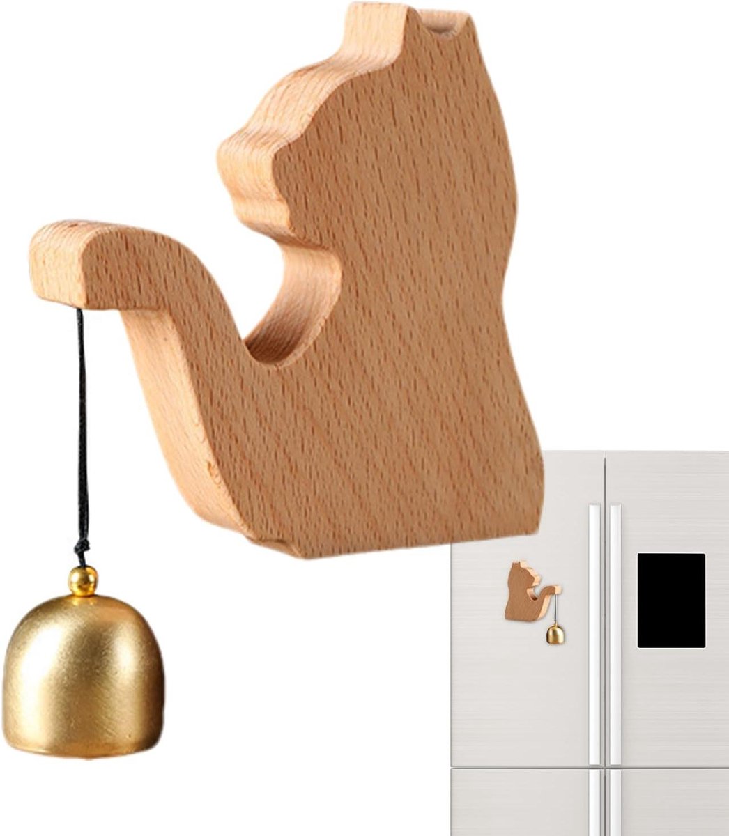 Houten Deurbel - Katten Klokkenspel - Entree Decoratie - Zonder Boren Bevestigen - 10 x 8.5 cm - Houtkleur