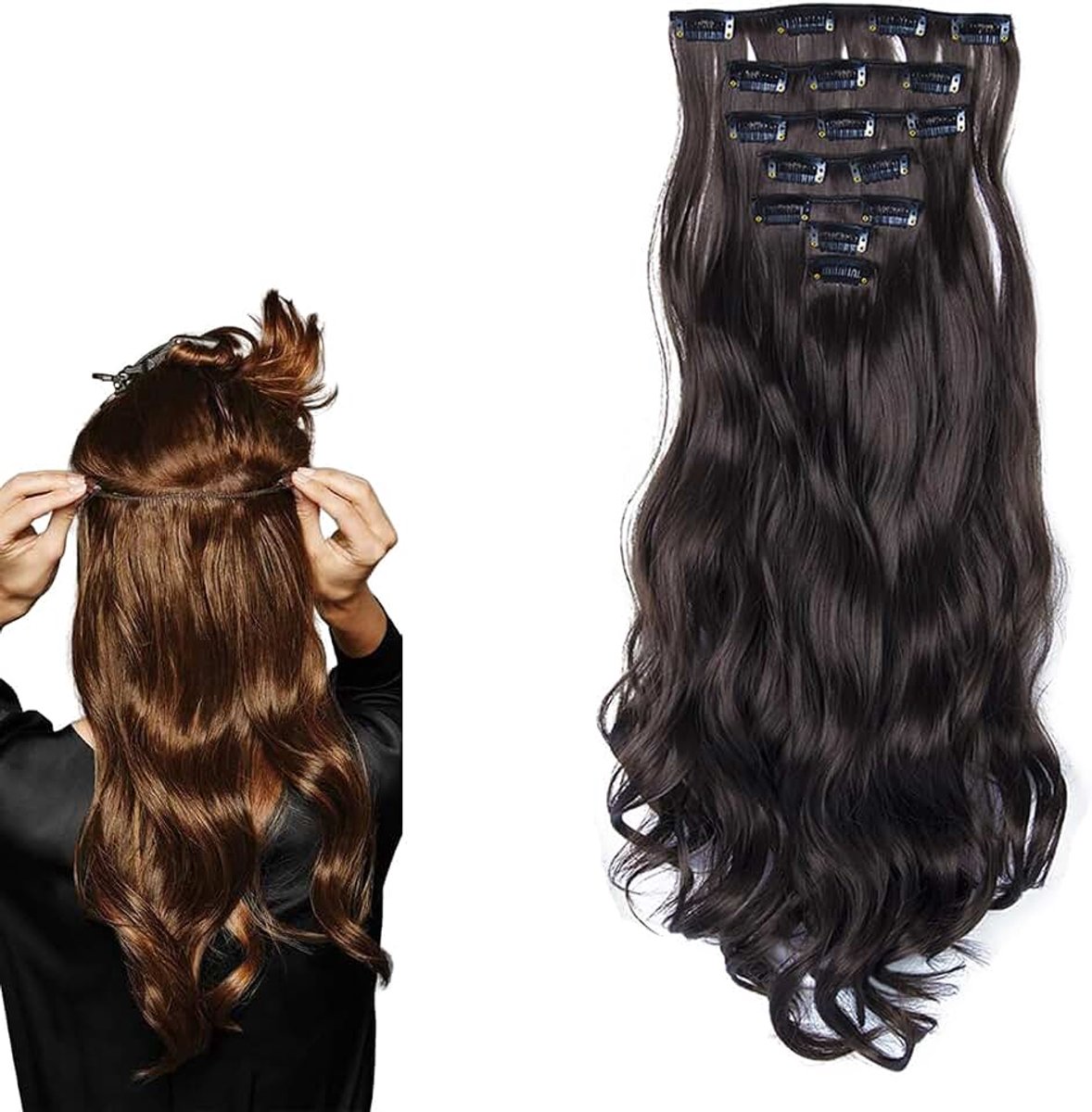 Clip-in extensies, haarverlengingen met clips, synthetische, golvende haarextensie, golvend haar, clip-in haarextensie, haarstukje voor vrouwen, MW080